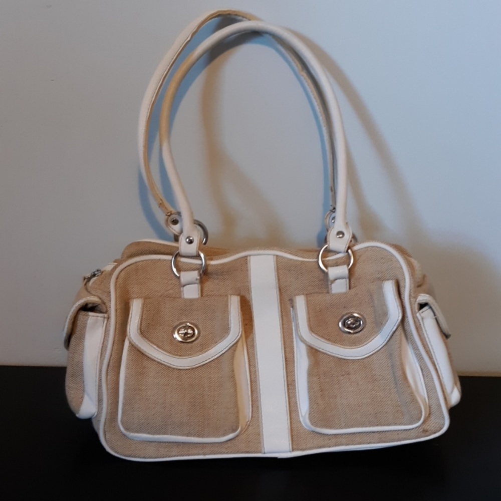 Jaclyn Smith Tan and White Purse